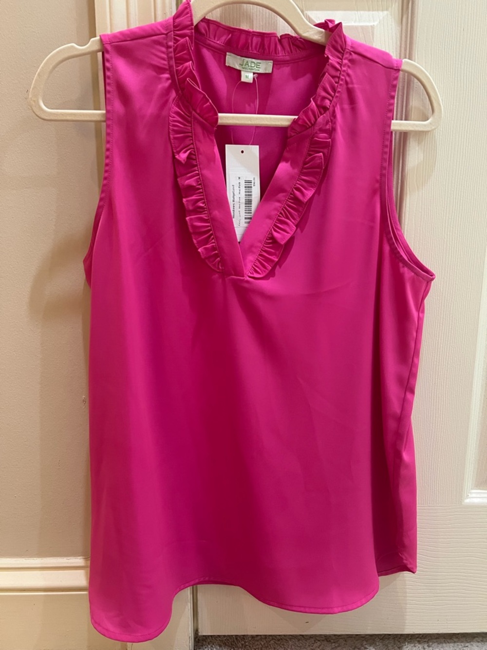 JADE Sleeveless Ruffle V-Neck Blouse - hot pink